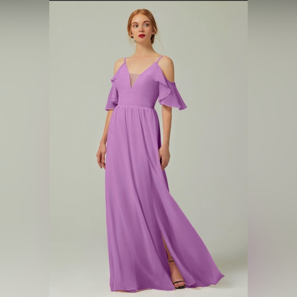 Ruffled Cold-Shoulder Maxi Dress in Soft Pink